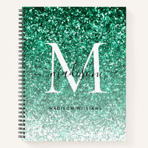 Girly Modern Blauwgroen Green Glitter Sparkle Mono Notitieboek