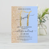 Girly Modern Blue Glitter Ombre Sweet 17 Kaart (Staand voorkant)