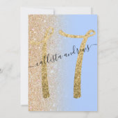 Girly Modern Blue Glitter Ombre Sweet 17 Kaart (Achterkant)