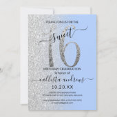 Girly Modern Blue Silver Glitter Ombre Sweet 16 Kaart (Voorkant)