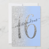 Girly Modern Blue Silver Glitter Ombre Sweet 16 Kaart (Achterkant)