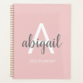 Girly Modern Blush Pink Monogram naam 2023 Planner (Voorkant)