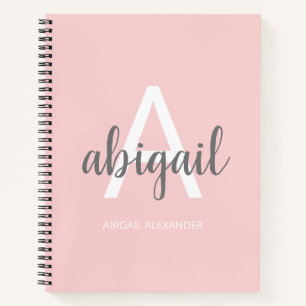 Girly Modern Blush Pink Monogram Naam Notitieboek