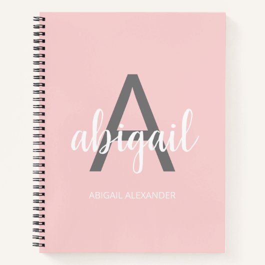 Girly Modern Blush Pink Monogram Naam Notitieboek (Voorkant)