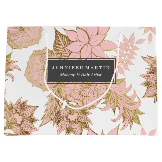 Girly Modern Blush Pink White Gold Floral Groot Cadeauzakje (Voorkant)