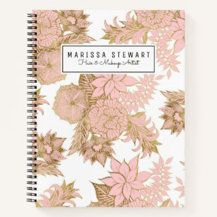 Girly Modern Blush Pink White Gold Floral Notitieboek