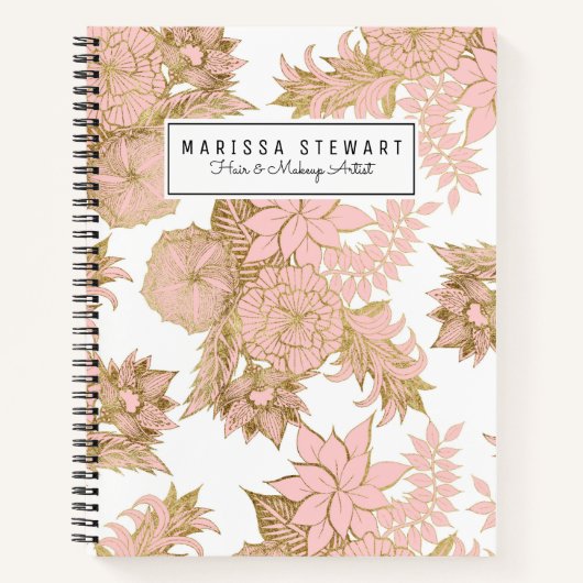 Girly Modern Blush Pink White Gold Floral Notitieboek (Voorkant)
