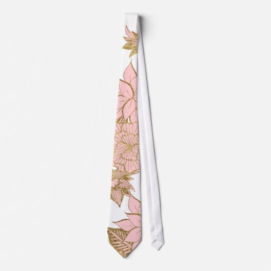 Girly Modern Blush Pink White Gold Floral Stropdas (Voorkant)