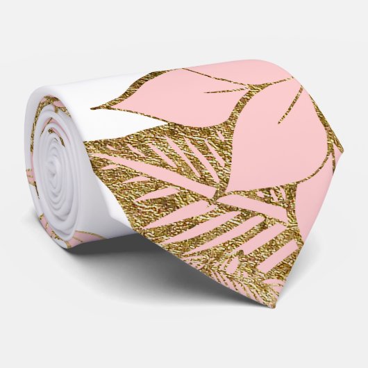 Girly Modern Blush Pink White Gold Floral Stropdas (Opgerold)