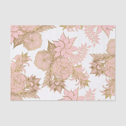 Girly Modern Blush Pink White Gold Floral Tissuepapier (Voorkant)