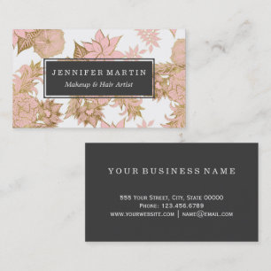 Girly Modern Blush Pink White Gold Floral Visitekaartje