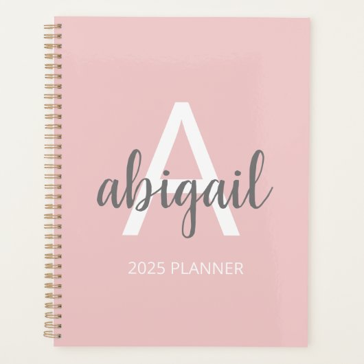 Girly Modern Blush Roze Monogram Naam 2025 Planner (Voorkant)