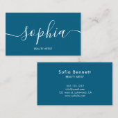 Girly Modern Calligrafie Blauw Visitekaartje (Voorkant / Achterkant)