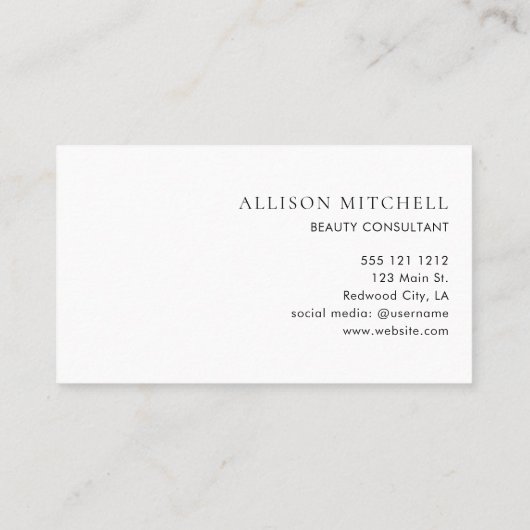 Girly Modern Calligraphy Minimalist White Visitekaartje (Achterkant)