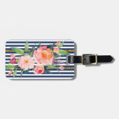 Girly Modern Chic Flowers - Stripes Bagagelabel (Voorkant horizontaal)
