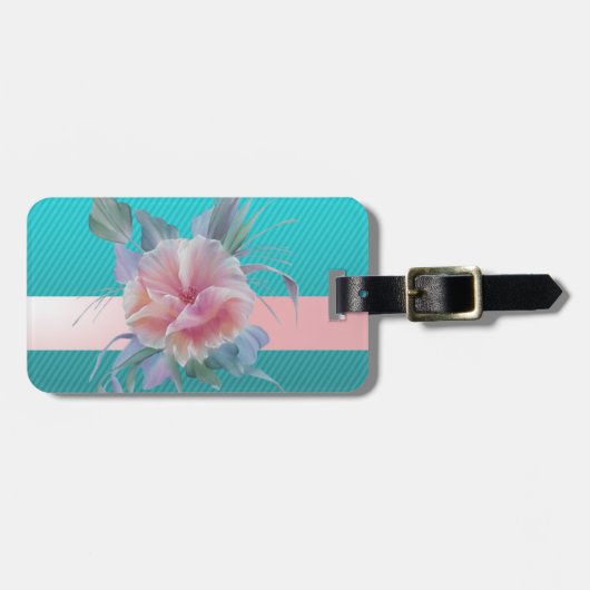 Girly Modern Chic Flowers , Stripes Bagagelabel (Voorkant horizontaal)