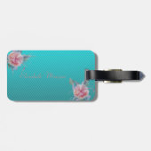 Girly Modern Chic Flowers , Stripes Bagagelabel (Achterkant horizontaal)