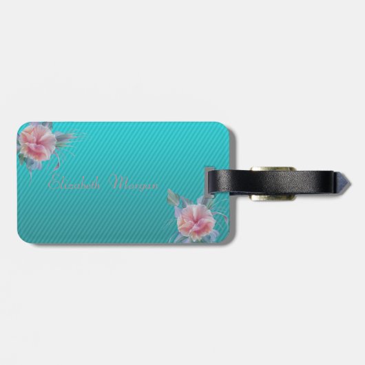 Girly Modern Chic Flowers , Stripes Bagagelabel (Achterkant horizontaal)