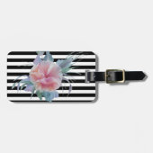 Girly Modern Chic Flowers , Stripes Bagagelabel (Voorkant horizontaal)