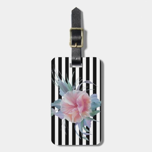 Girly Modern Chic Flowers , Stripes Bagagelabel (Voorkant verticaal)