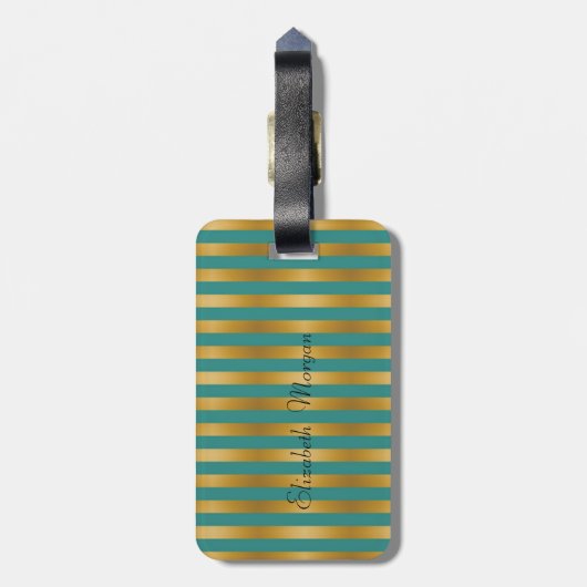 Girly Modern Chic Flowers - Stripes Bagagelabel (Achterkant verticaal)