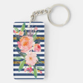 Girly Modern Chic Waterverf Flowers - Stripes Sleutelhanger (achterkant)