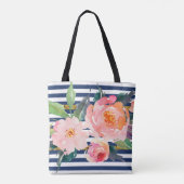 Girly Modern Chic Waterverf Flowers - Stripes Tote Bag (Achterkant)
