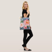 Girly Modern Chic Waterverf Flowers - Stripes Tote Bag (Op model)