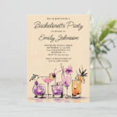 Girly Modern Cocktails Illustration Bachelorette Kaart (Staand voorkant)