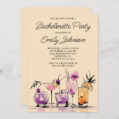 Girly Modern Cocktails Illustration Bachelorette Kaart (Voorkant / Achterkant)