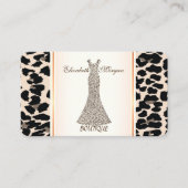 Girly Modern Elegant, Leopard Print, Glitter Dress Visitekaartje (Voorkant)