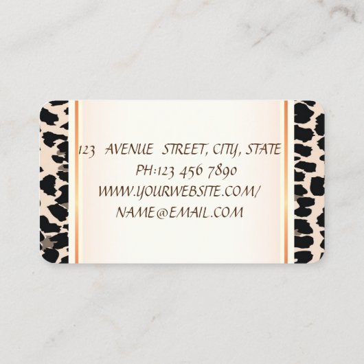 Girly Modern Elegant, Leopard Print, Glitter Dress Visitekaartje (Achterkant)