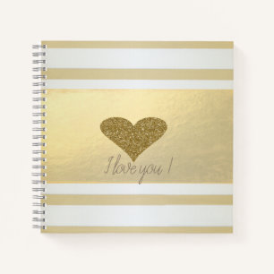 Girly Modern Gold Stripes, Glitter Heart Notitieboek