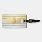 Girly Modern Gold Stripes, Gold Pineapple Bagagelabel (Voorkant horizontaal)