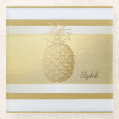 Girly Modern Gold Stripes, Gold Pineapple Glazen Onderzetter (Voorkant)