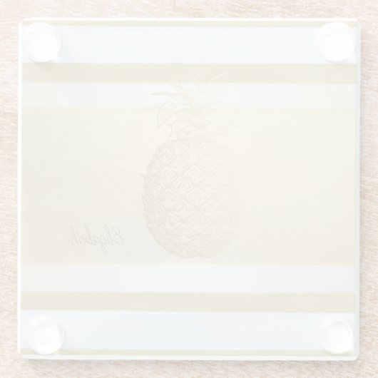 Girly Modern Gold Stripes, Gold Pineapple Glazen Onderzetter (Achterkant)