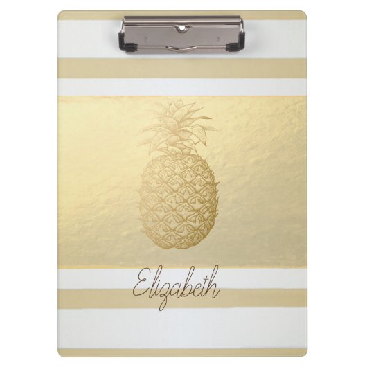Girly Modern Gold Stripes, Gold Pineapple Klembord (Voorkant)
