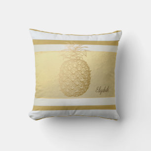 Girly Modern Gold Stripes, Gold Pineapple Kussen