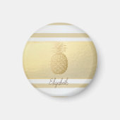Girly Modern Gold Stripes, Gold Pineapple Magneet (Voorkant)