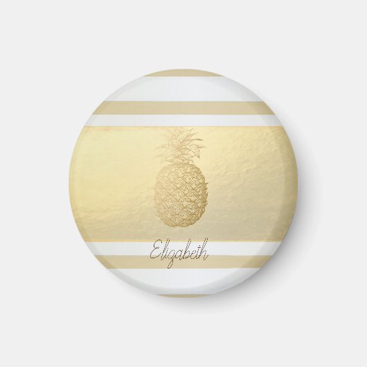 Girly Modern Gold Stripes, Gold Pineapple Magneet (Voorkant)