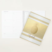 Girly Modern Gold Stripes, Gold Pineapple Planner (Display)