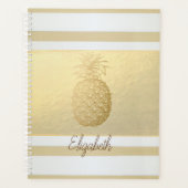 Girly Modern Gold Stripes, Gold Pineapple Planner (Voorkant)