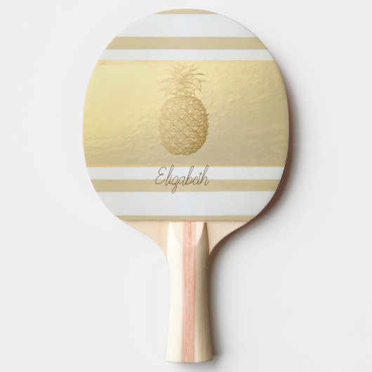 Girly Modern Gold Stripes, Gold Pineapple Tafeltennisbatje (Voorkant)