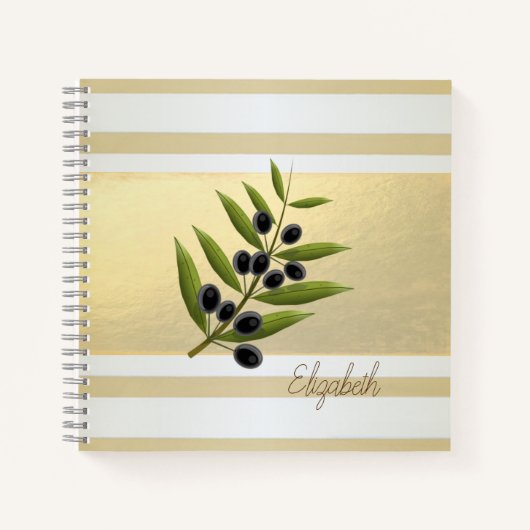 Girly Modern Gold Stripes, Olive Branch Notitieboek (Voorkant)
