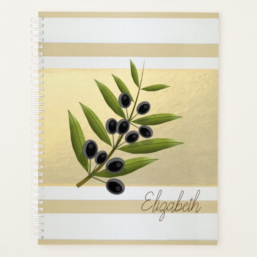 Girly Modern Gold Stripes, Olive Branch Planner (Voorkant)