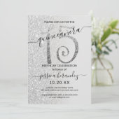 Girly Modern Grijs Zilver Glitter Ombre Quinceañer Kaart (Staand voorkant)