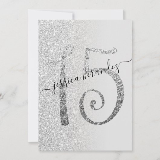 Girly Modern Grijs Zilver Glitter Ombre Quinceañer Kaart (Achterkant)
