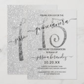 Girly Modern Grijs Zilver Glitter Ombre Quinceañer Kaart (Voorkant / Achterkant)
