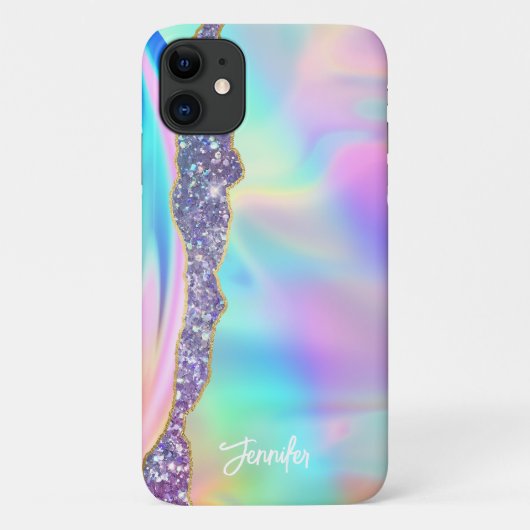 Girly Modern Iridescent Rainbow Aangepaste Naam Case-Mate iPhone Case (Achterkant)