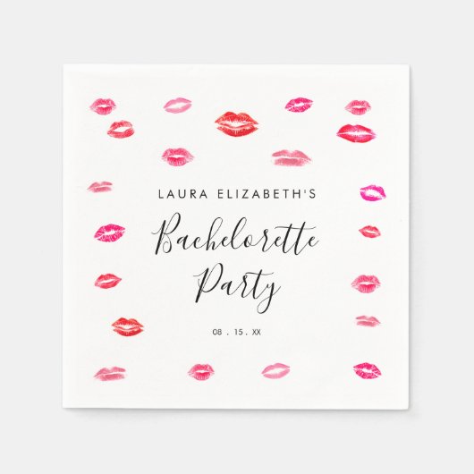 Girly Modern Kiss Lipstick Bachelorette Party Servet (Voorkant)